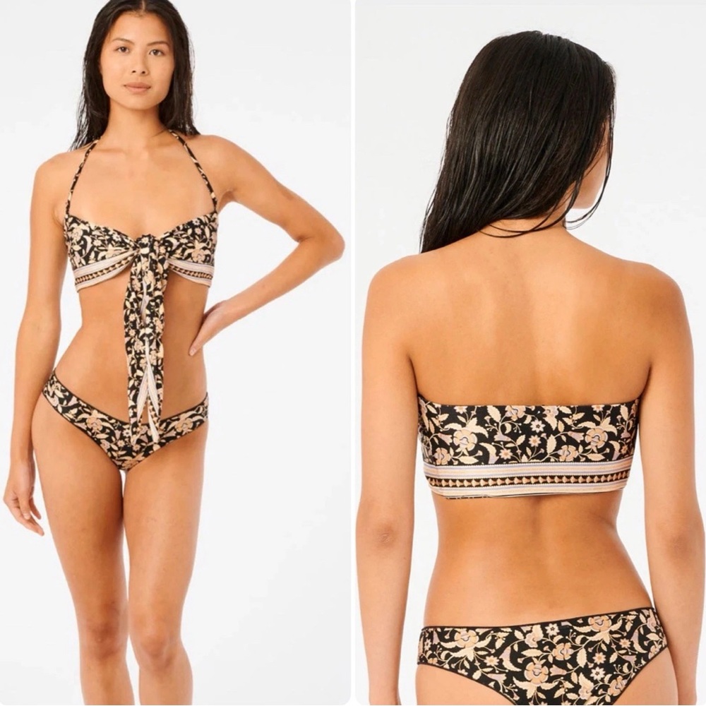 Rip Curl Black and Gold Floral Bikini Set